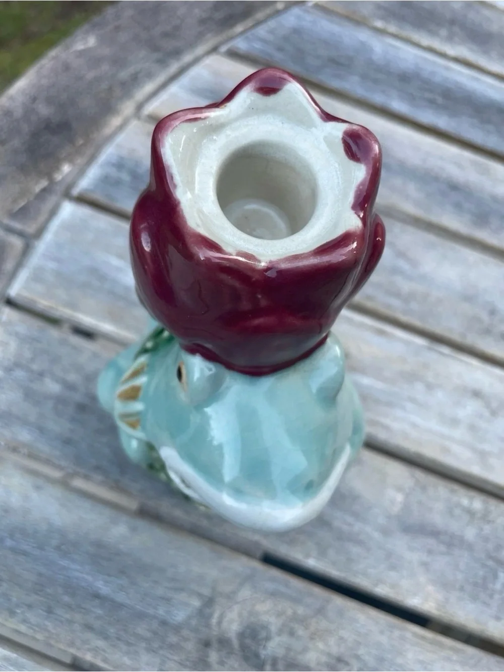 Vintage Wanjiang Majolica Frog Ceramic Candlestick Holder 8”